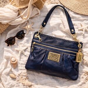 Coach Poppy Signature Sapphire Blue Leather Convertible Bag